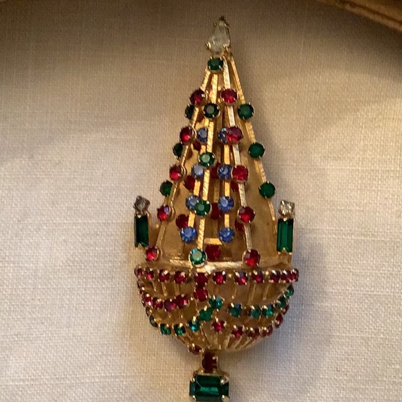 *RARE* JOSEPH WARNER 1950s 1960s CHANDELIER CHRISTMAS TREE 🎄 BROOCH, Signed - Picture 3 of 7